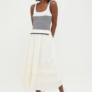 Moon River Cream Striped Midi Dress